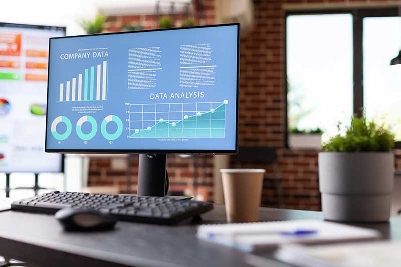 Monitor with charts and seo analysis